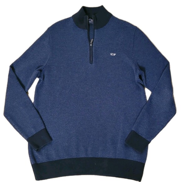 Vineyard Vines Wool Blend Sweater Mens M Blue 1/4 Zip Geometric Corp Core Casual - Picture 2 of 14
